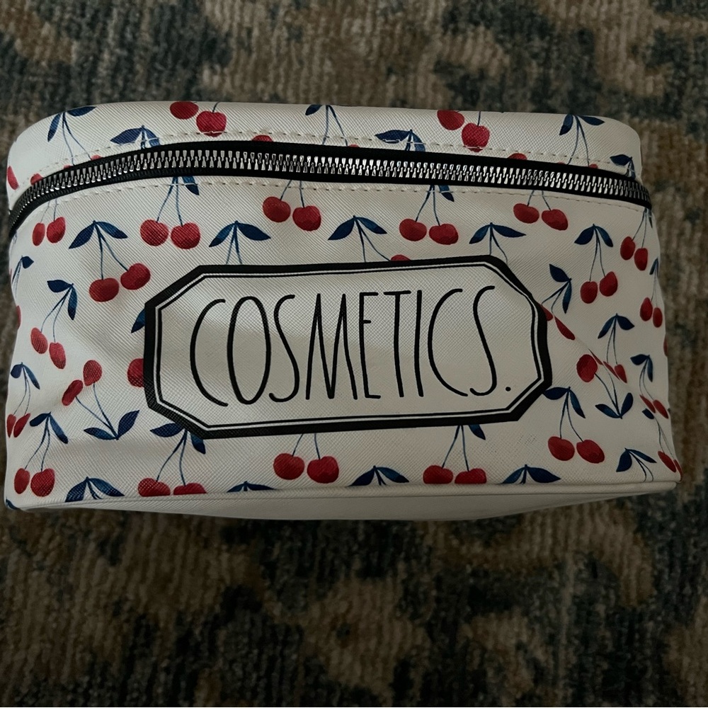 Rae Dunn Cherry Print Cosmetic Bag - Red and Blue